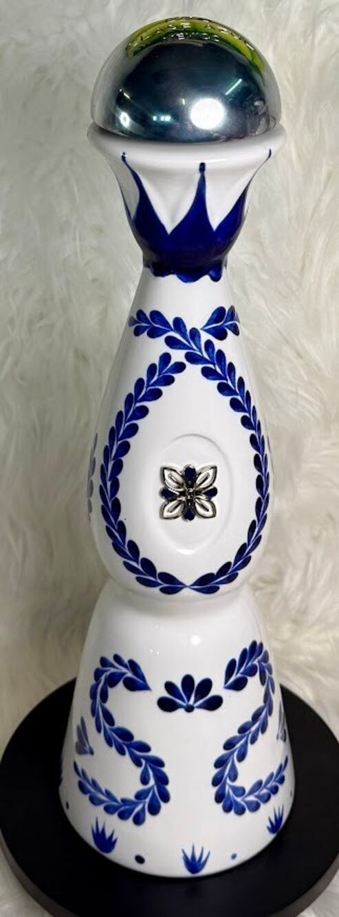 Clase Azul Mexico EMPTY-RINSED Blue & White Ceramic Tequila Bottle with Bell Top